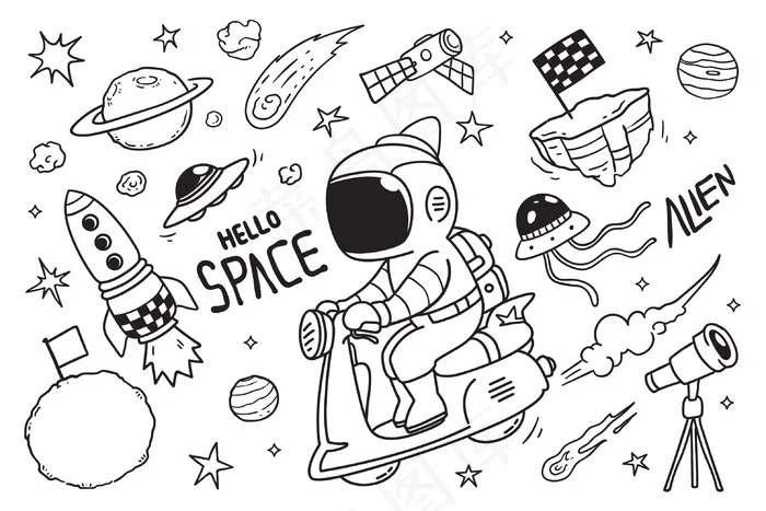 卡通宇航员和胡蜂涂鸦