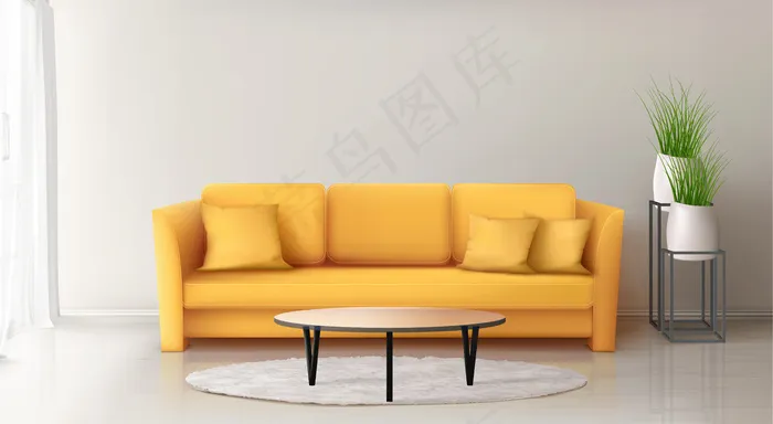 现代室内，黄色沙发