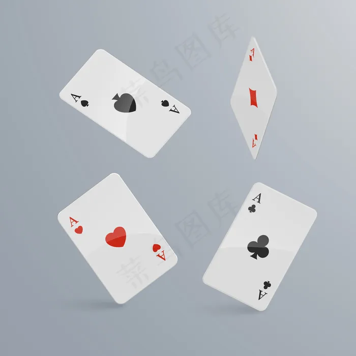 扑克牌落在浅色背景上。等距