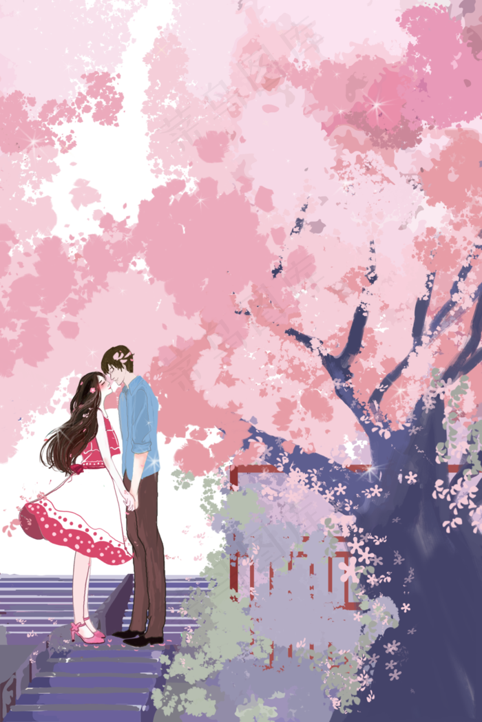 日唯美烂漫樱花情侣风景3545x5315dpi300psd模版下载