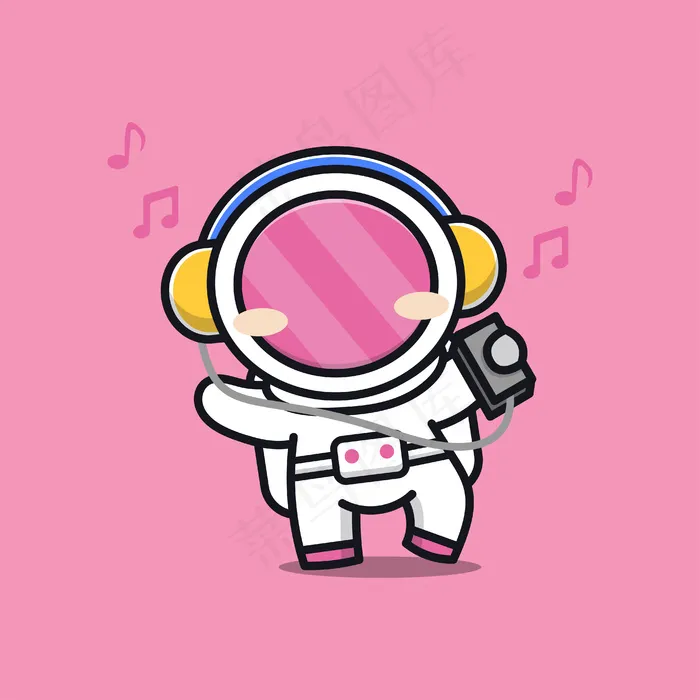 可爱的宇航员听音乐卡通插画