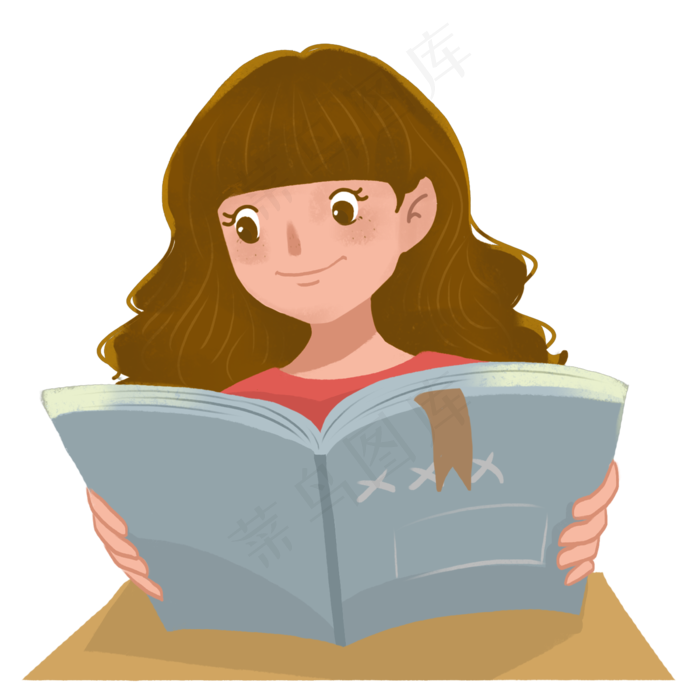 认真读书的小女孩,免抠元素免费格式: psd读书日看书女孩插画更多卡通