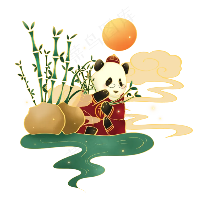 国潮竹子熊猫,免抠元素