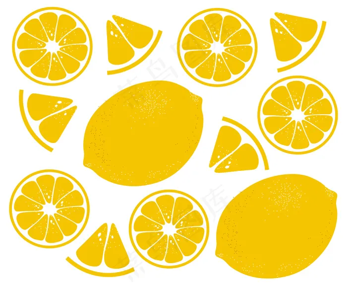 柠檬图案，柑橘色背景，简单的平面设计，