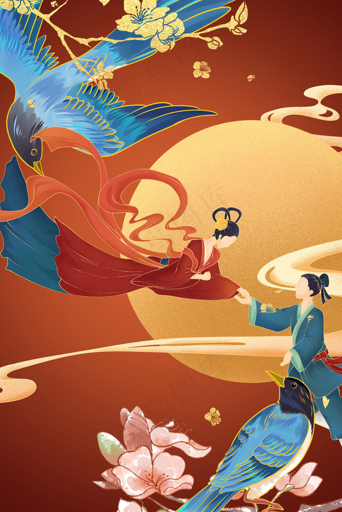 国潮风七夕情人节中国风背景35455315pxpsd模版下载