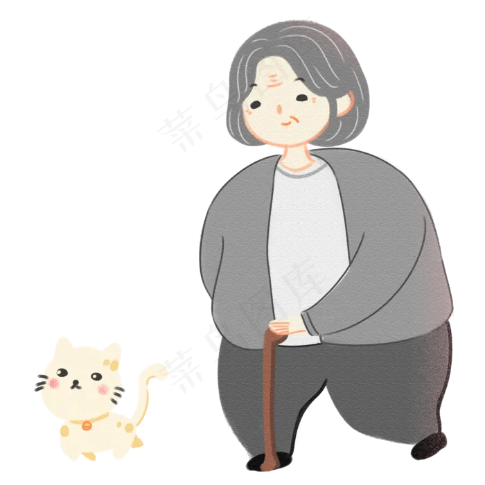 重阳节猫咪配老奶奶散步