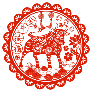 牛年剪纸福字窗花矢量图