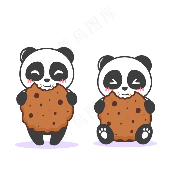 可爱的熊猫配棕色饼干