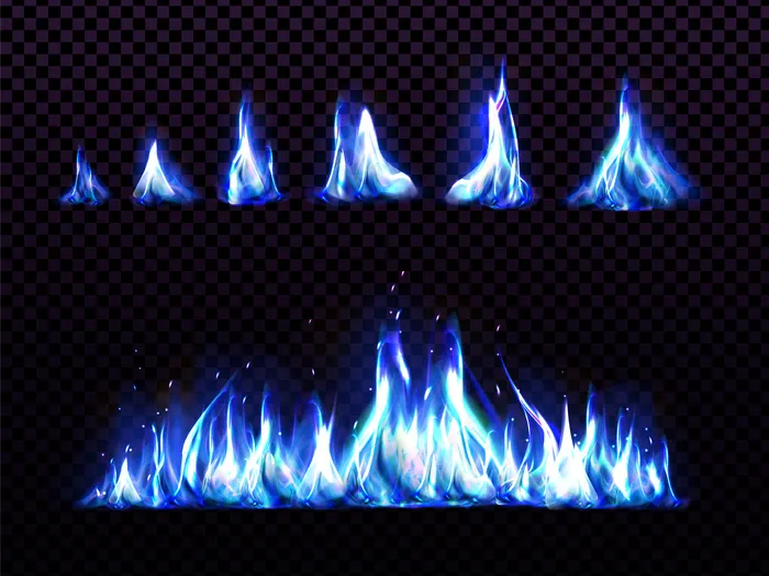 逼真的蓝色火焰设置动画，火炬火焰