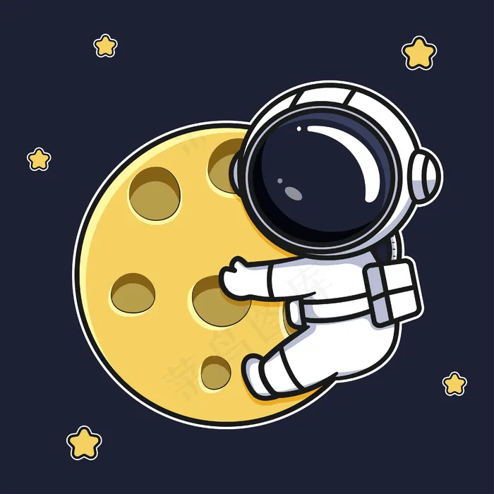 拥抱月球的宇航员卡通设计