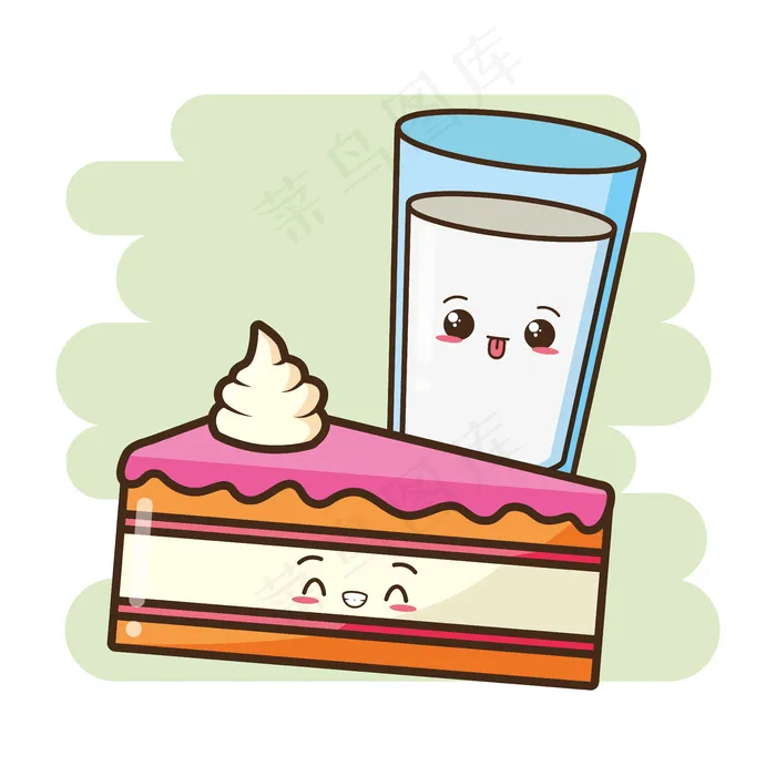 Kawaii快餐可爱的蛋糕和可爱的牛奶插图