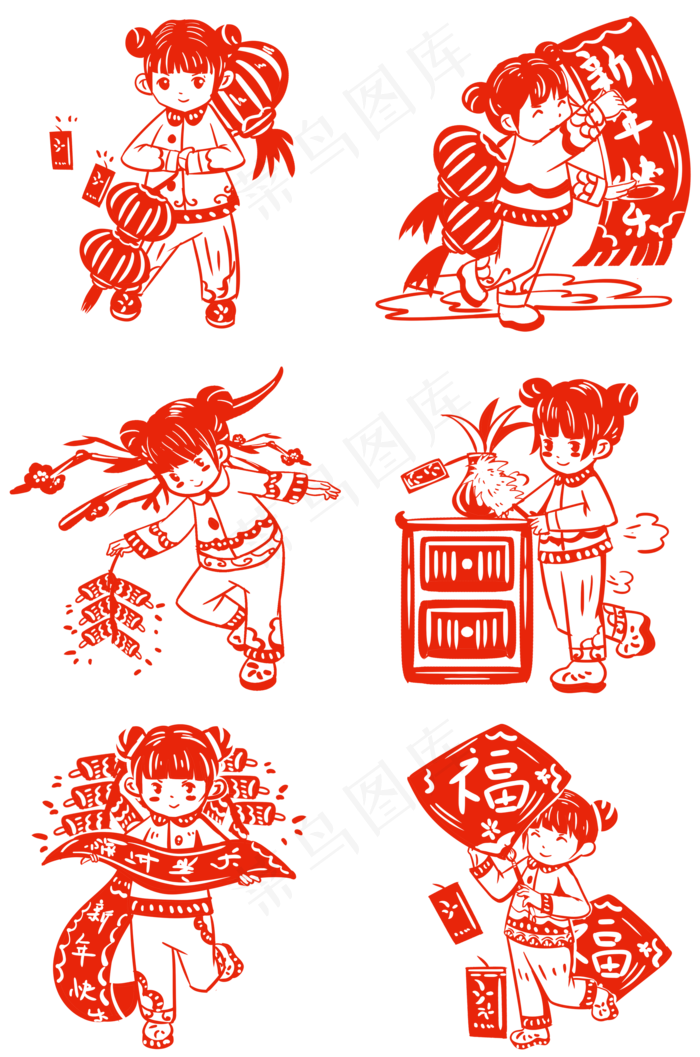 中国风剪纸手绘插画(2000x3020(dpi:300))psd模版下载