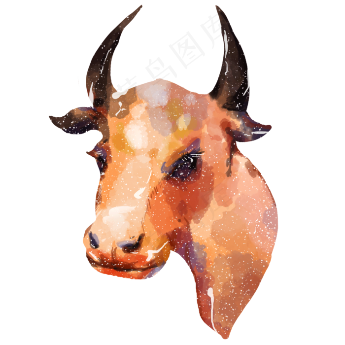 牛年水彩风牛头2000x2000dpi300psd模版下载