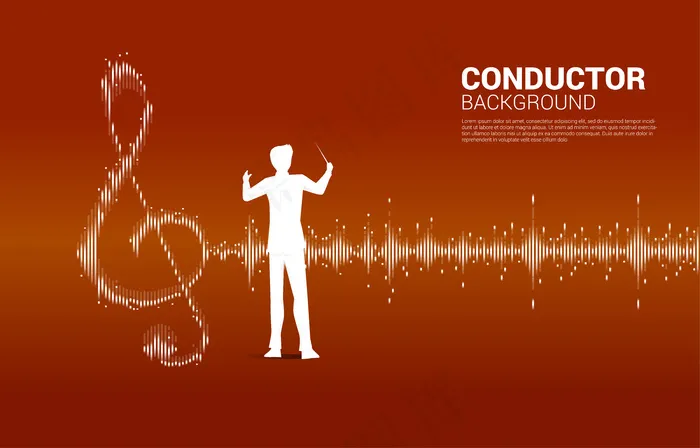 具有音乐和声音技术概念的指挥。均衡器波作为音符