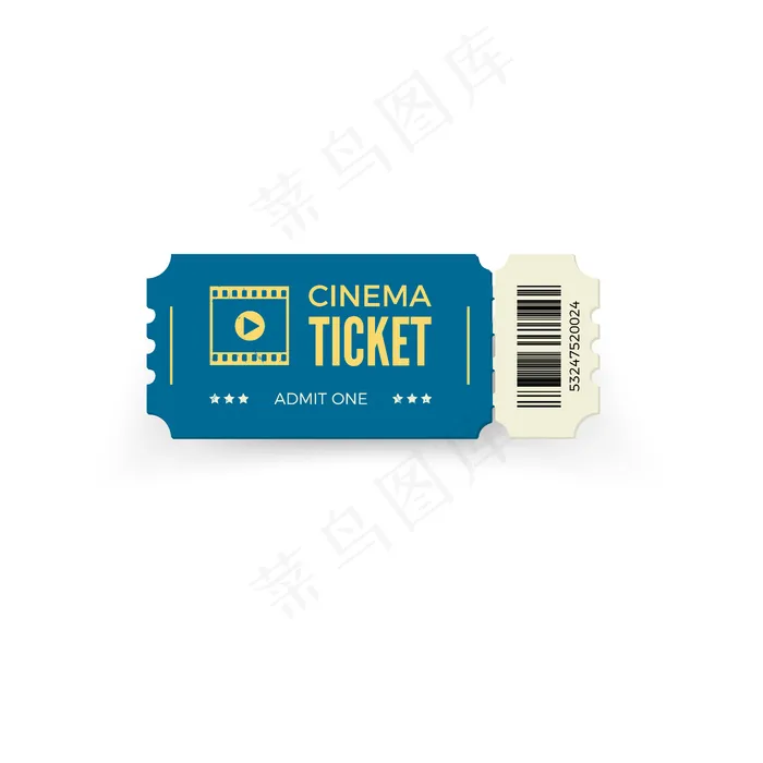 白色背景的蓝色电影票。现实电影票模板。插图