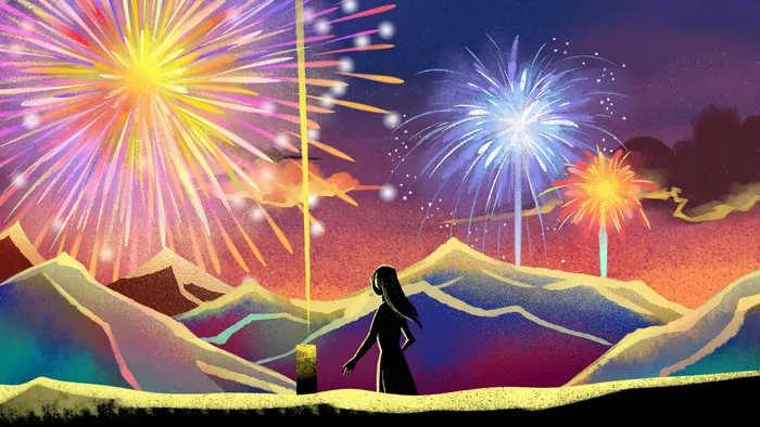 卡通手绘风缤纷色彩烟花配图28801620px300dpi