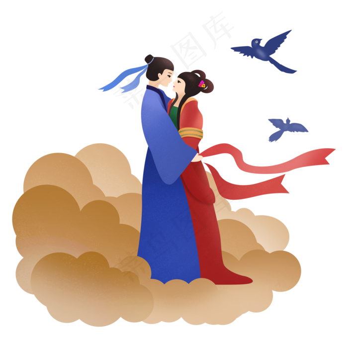 元素七夕情人节牛郎织女矢量插画2000x2000dpi300psd模版下载