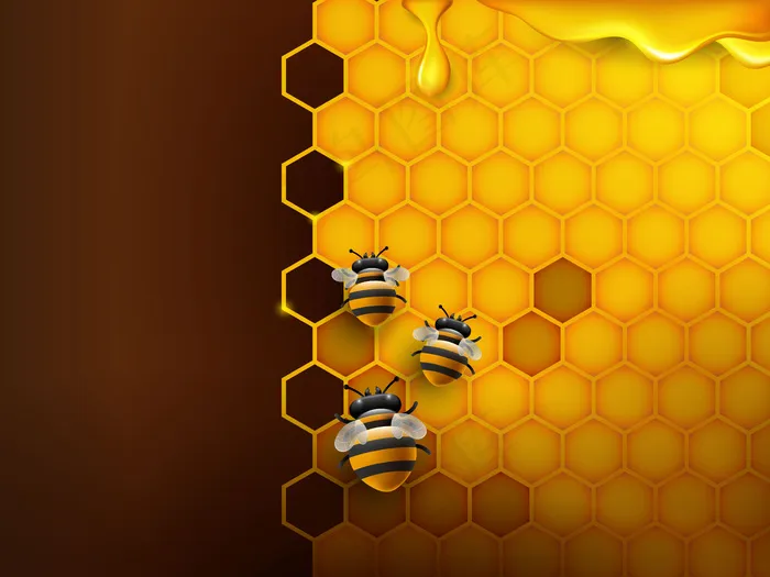 橙色的蜜蜂和蜂巢背景