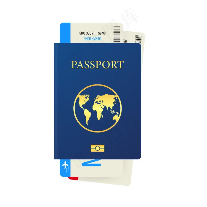 护照和登机牌用白色隔离