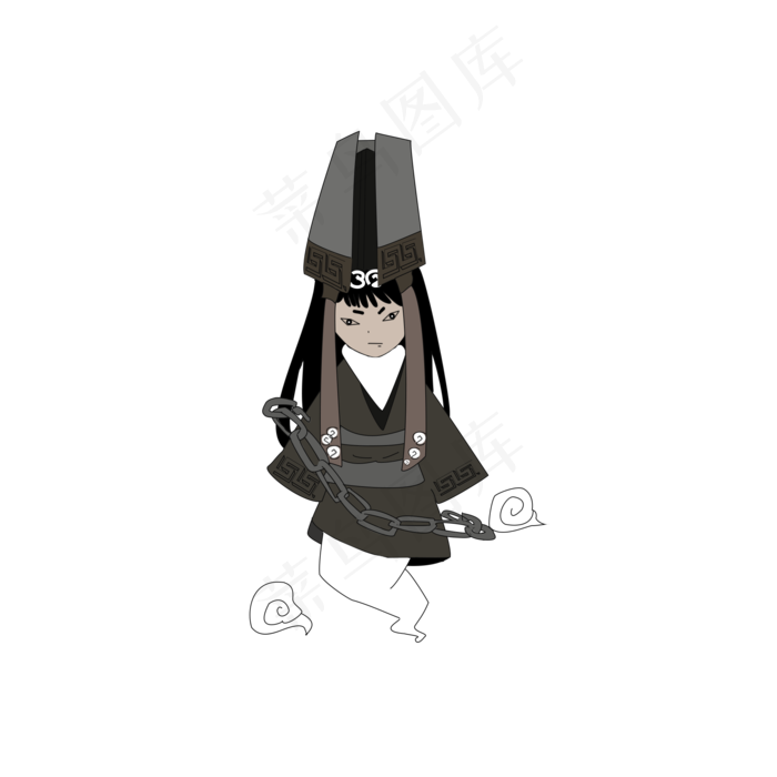 鬼节黑无常手绘矢量图2000x2000dpi300psd模版下载