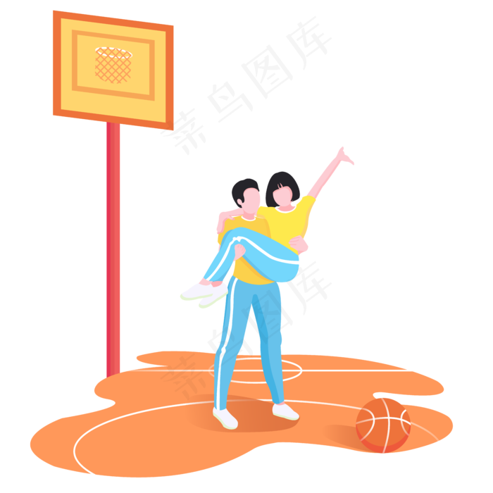 校园篮球场公主抱姿势的情侣情人2000x2000dpi300ai矢量模版下载