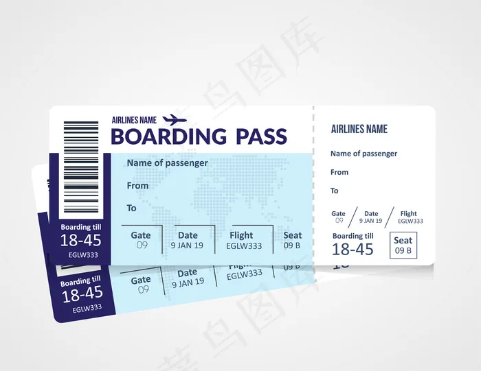 机票，航空公司登机牌模板。