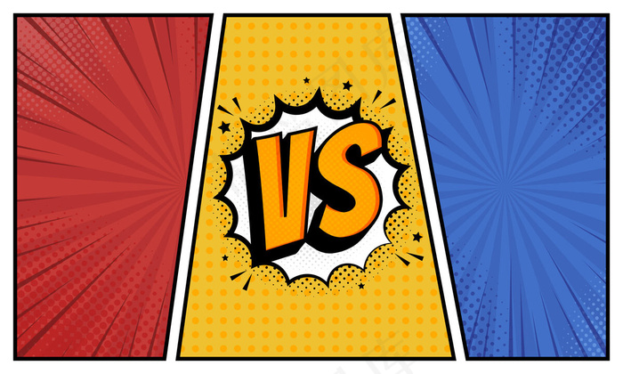 半色调平面漫画风格设计中的vs字母大战eps,ai矢量模版下载