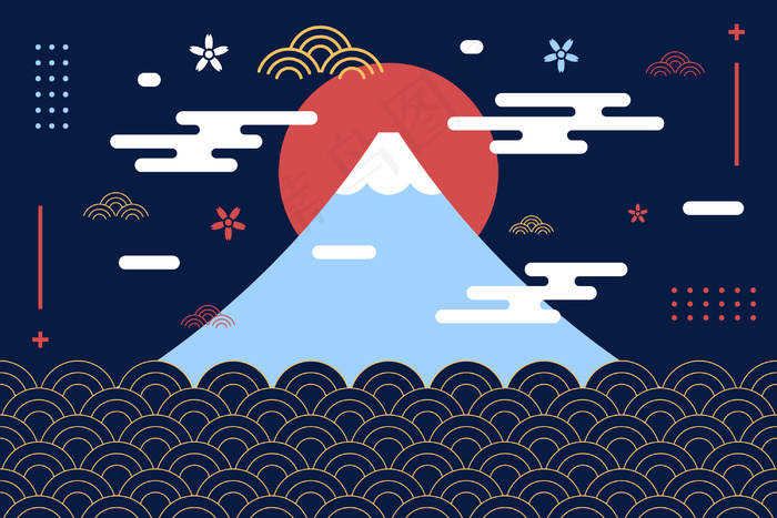 日本风格的富士山背景eps,ai矢量模版下载
