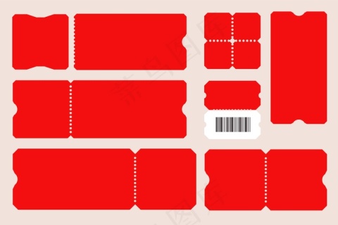 空白票据空白红色撕下优惠券模板,带有条形码.