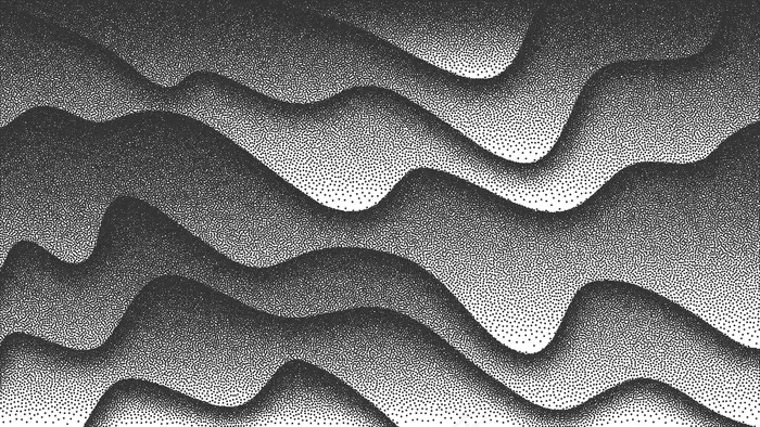 流畅的液体曲线复古风格的三维抽象背景。手工点画雕刻纹理