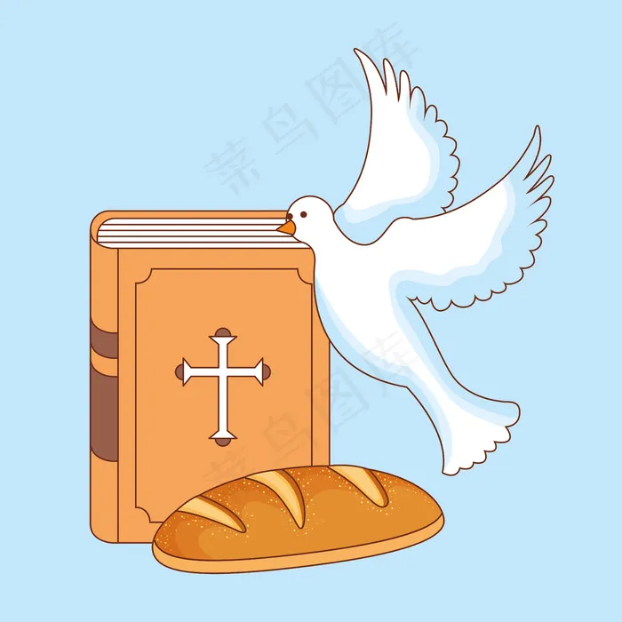 带圣灵和面包的圣经。科珀斯克里斯蒂卡通插图