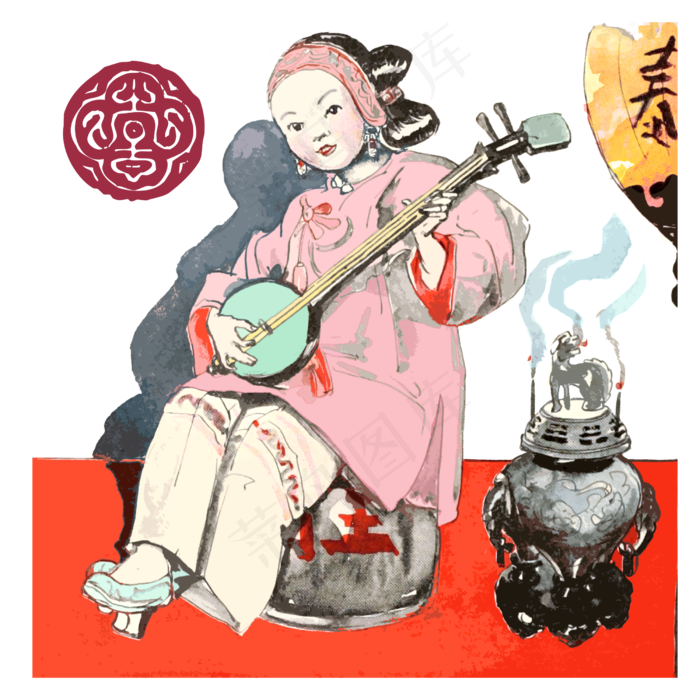 菜鸟图库提供高质量设计素材下载,本素材作品名称为传统人物清朝乐师