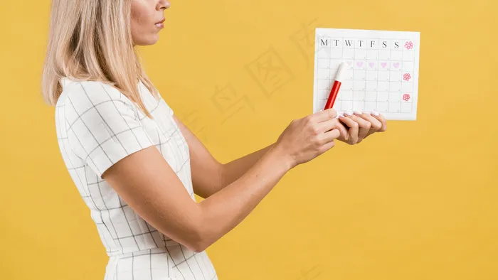 画心形和女性侧边的周期日历