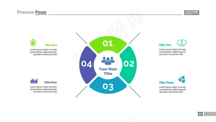 四个选项策略流程图模板。业务数据。
