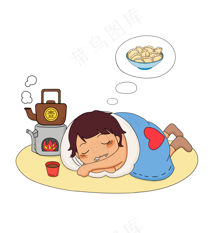 手绘立冬儿童做梦吃饺子插画2000x2200dpi300psd模版下载