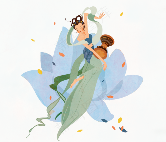 敦煌飞天仙女奏乐舞蹈免抠元素35003000px300dpipsd模版下载