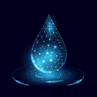 水滴和水分子集线框光连接结构3d图形概念epsai矢量模版下载