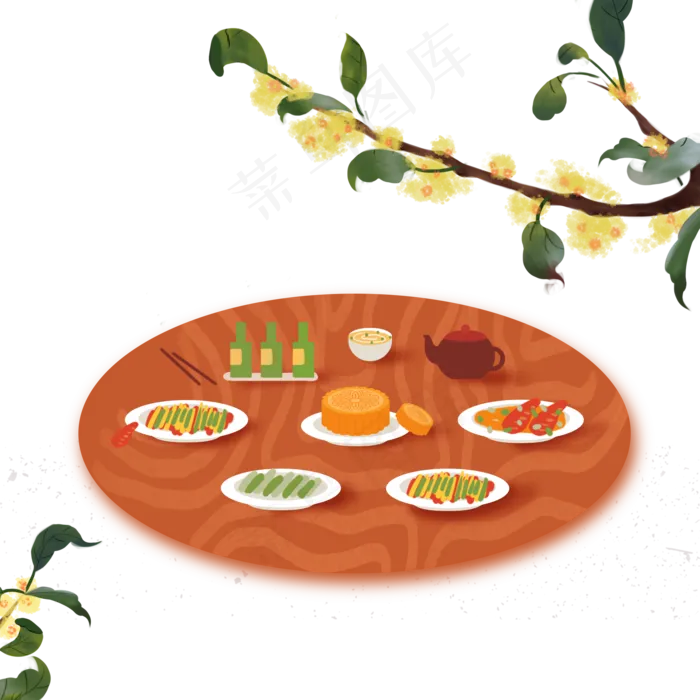 重阳节家人聚餐美食手绘