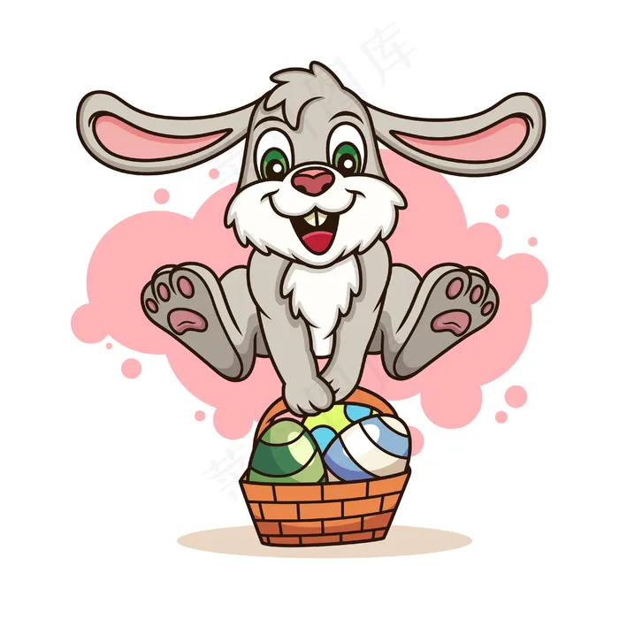 可爱的兔子带来鸡蛋。卡通图标插图。白色背景上孤立的动物图标概念