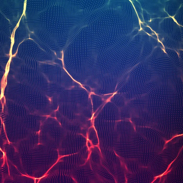 抽象的紫色波浪网格背景。点云阵列。混沌光波。技术网络空间背景。网络浪潮。