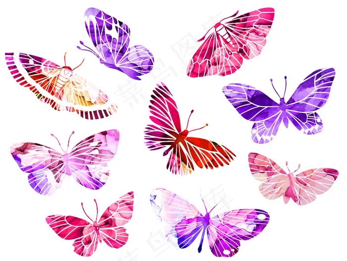 粉紫色抽象水彩蝶
