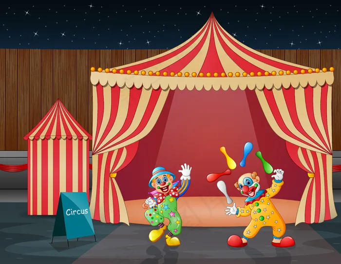 马戏团帐篷里快乐的小丑表演