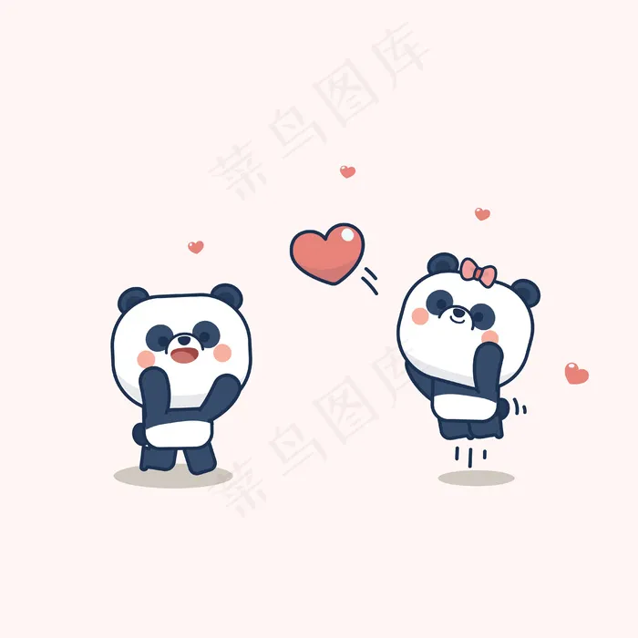 情人节用可爱的熊猫和柔软的心，用爱你的贺卡