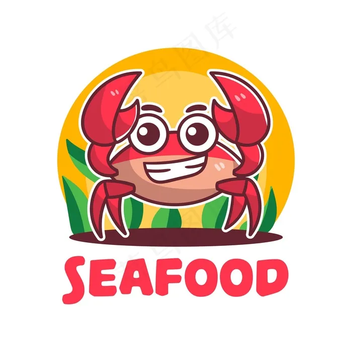标志可爱海鲜螃蟹吉祥物卡通