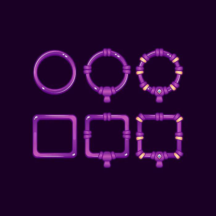 一套游戏ui紫色果冻框架和等级