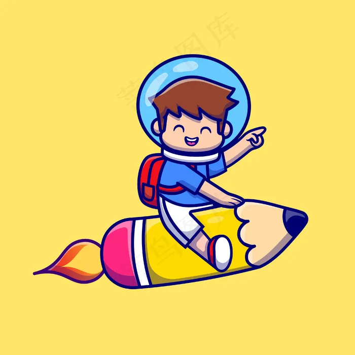 可爱的男孩用铅笔飞火箭卡通