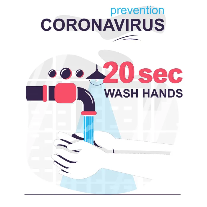 预防冠状病毒分离的卡通概念用肥皂洗手 20 秒