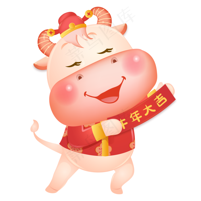 2021牛年手拿对联卡通牛形象20002000px72dpiai矢量模版下载