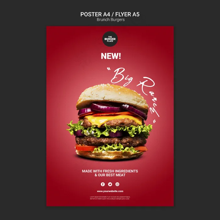 汉堡餐厅宣传单,DM传单模板