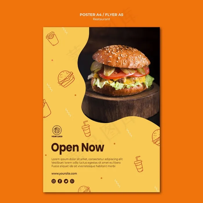 带照片的汉堡餐厅海报模板